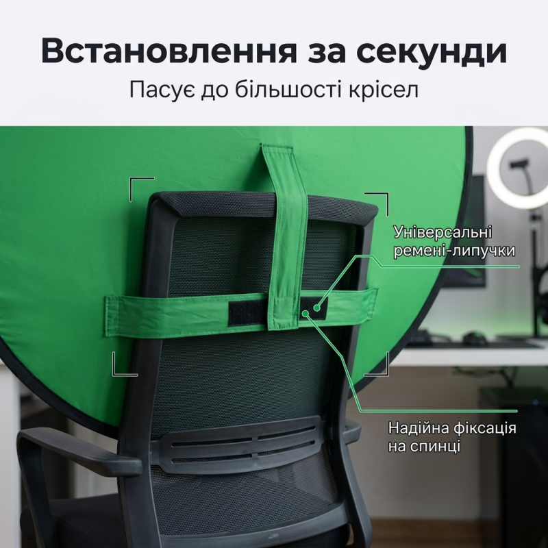 Хромакей фон на кресло для стрима, видеозвонков Zoom, геймеров зеленый 75 см
