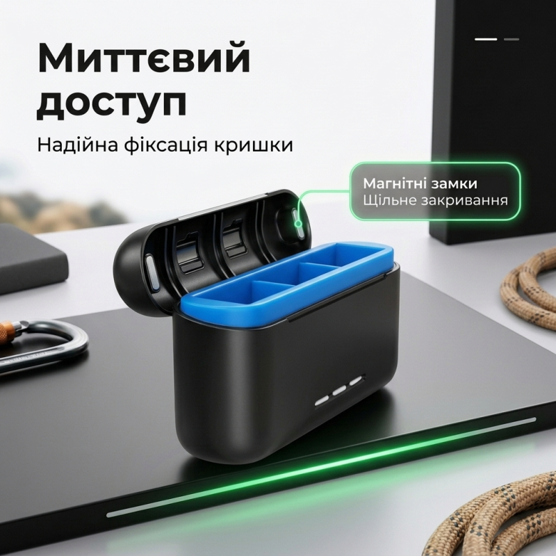 Зарядний кейс для акумуляторів GoPro Hero 12/11/10/9 на 3 слоти