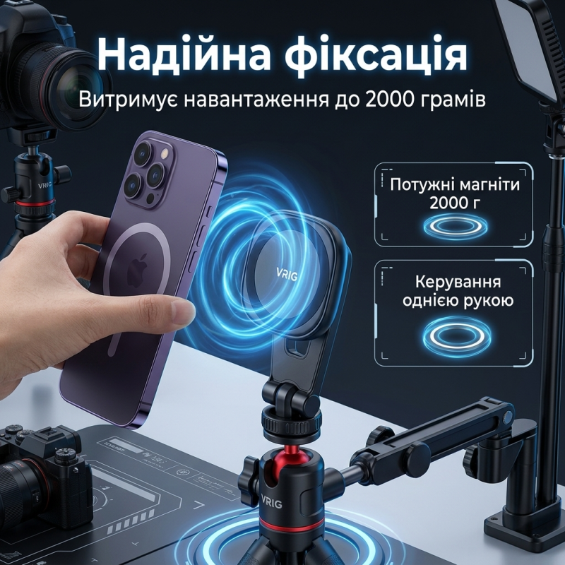 Магнітний тримач для телефону VRIG MG-03 з MagSafe та холодним башмаком для штативів та камер