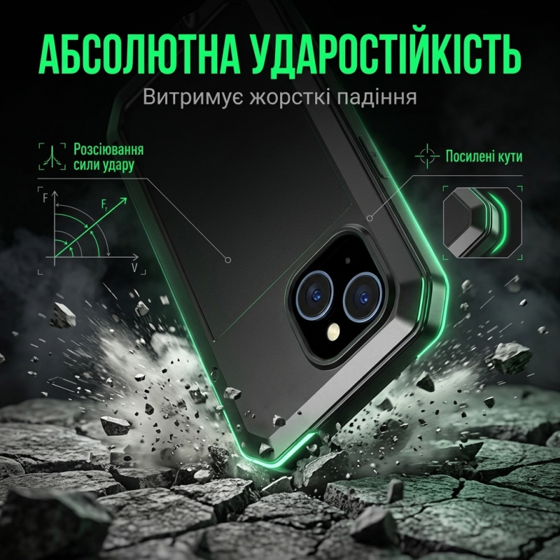 Металевий протиударний чохол для iPhone 16e/ iPhone 17e з підтримкою бездротової зарядки
