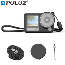 Силиконовый чехол Puluz для экшн-камеры DJI Osmo Action 6 с ремешком и крышкой объектива (Черный)