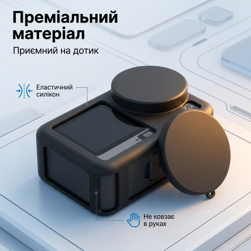 Силіконовий чохол Puluz для екшн-камери DJI Osmo Action 6 з ремінцем та кришкою об'єктива (Чорний)