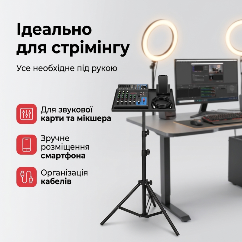 Підлогова стійка-штатив з підносом для проектора, ноутбука та звукової карти 1.6 м