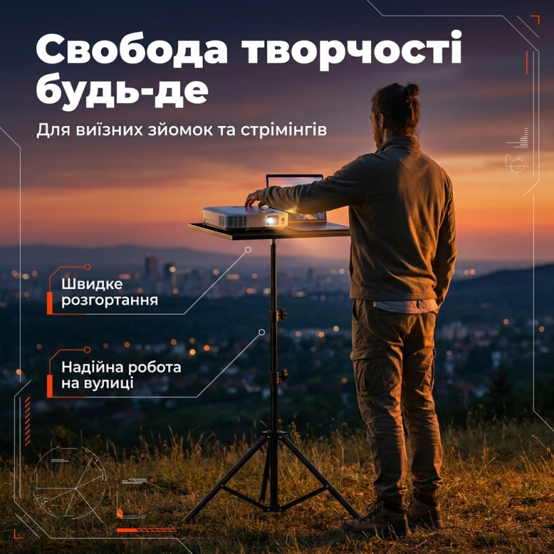 Підлогова стійка-штатив з металевою підставкою для проектора, ноутбука, звукової карти та стрімінгу 1.6 м