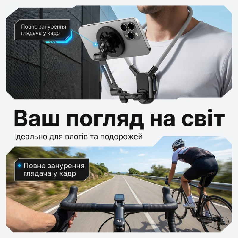 Магнітне кріплення на шию для телефона та екшн-камери для фото та відеозйомки