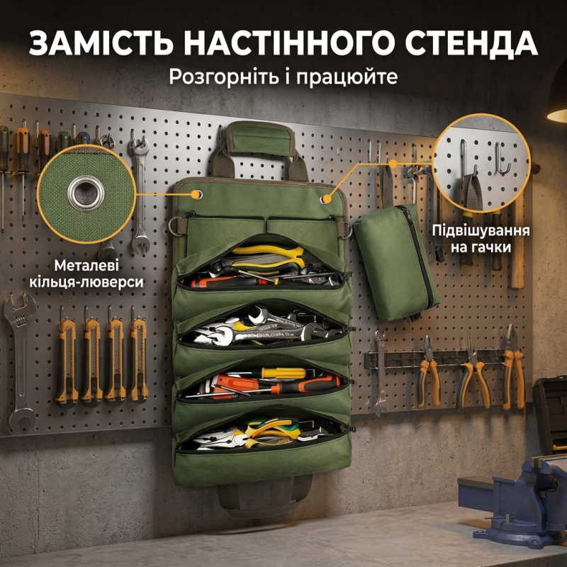 Водонепроникна сумка-скрутка для інструментів з 11 відділеннями (Зелений)
