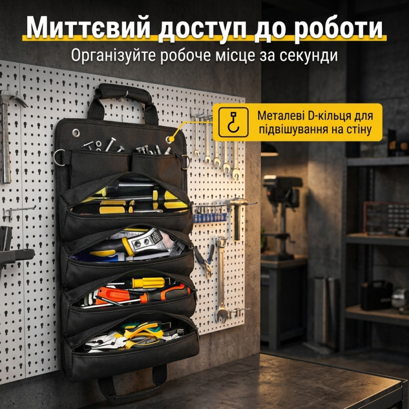 Водонепроникна сумка-скрутка для інструментів з 11 відділеннями (Чорний)