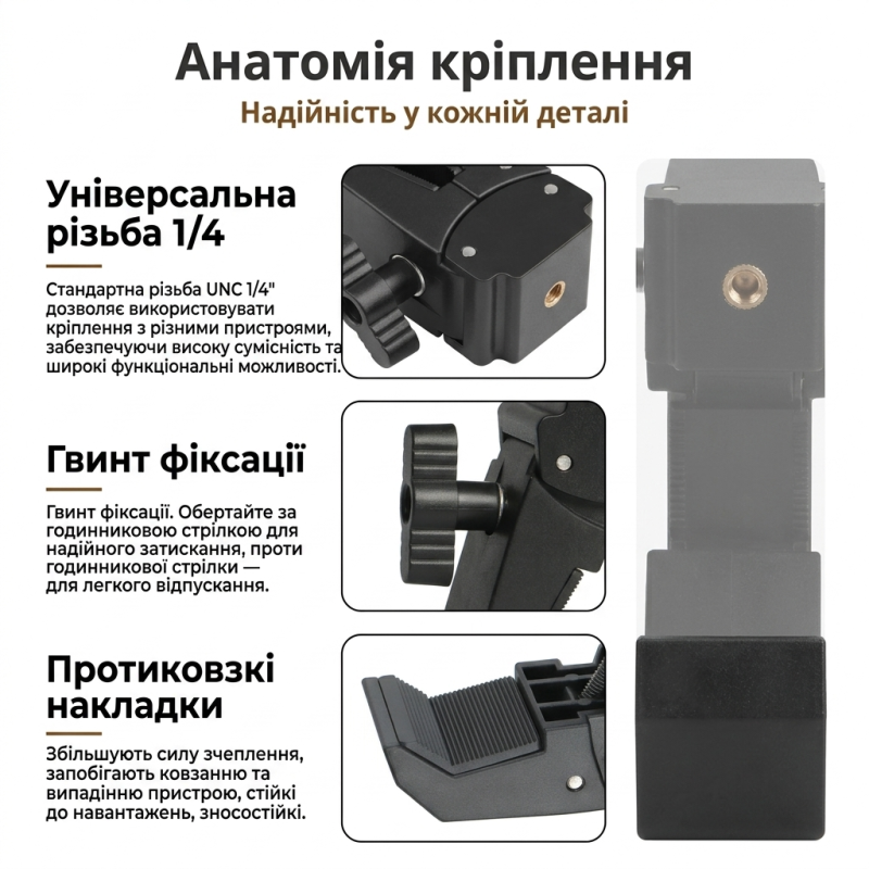 Гнучкий тримач-затискач для телефону з кульовою головкою, кріплення 1/4 настільна стійка для відеозйомки 30 см