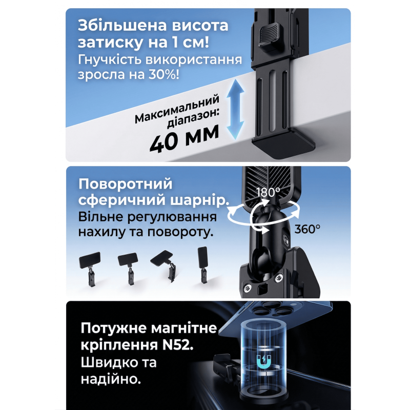 Магнітний багатофункціональний тримач-штатив для смартфона MARTVSEN V7 MAX (MagSafe / 3-в-1) Чорний