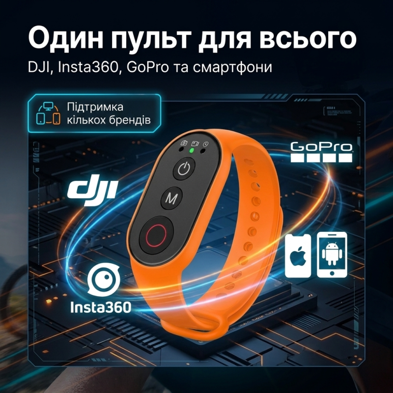 Бездротовий пульт керування для екшн-камер із кріпленням на руку, для DJI, Insta360, GoPro та смартфона 50 м MARTVSEN (Помаранчевий)