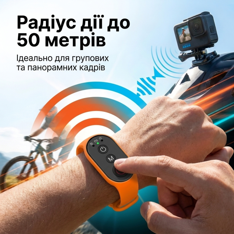 Бездротовий пульт керування для екшн-камер із кріпленням на руку, для DJI, Insta360, GoPro та смартфона 50 м MARTVSEN (Помаранчевий)