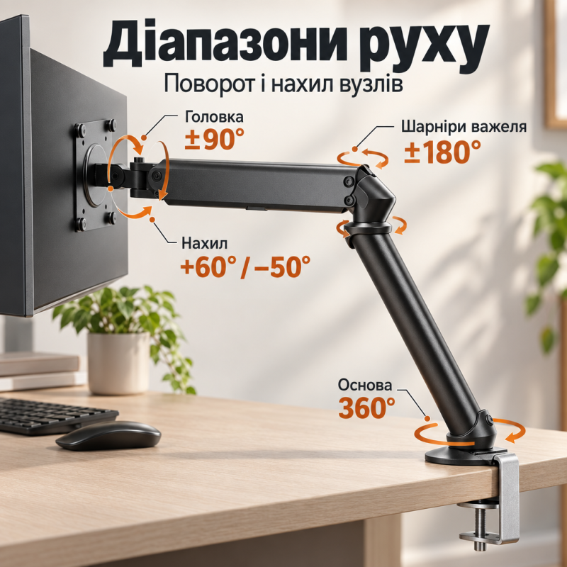 Настільний кронштейн для монітора 17–32″ з адаптером для кріплення без VESA
