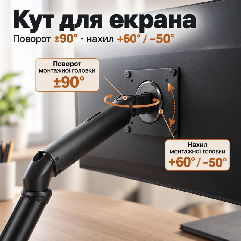 Настільний кронштейн для монітора 17–32″ з адаптером для кріплення без VESA