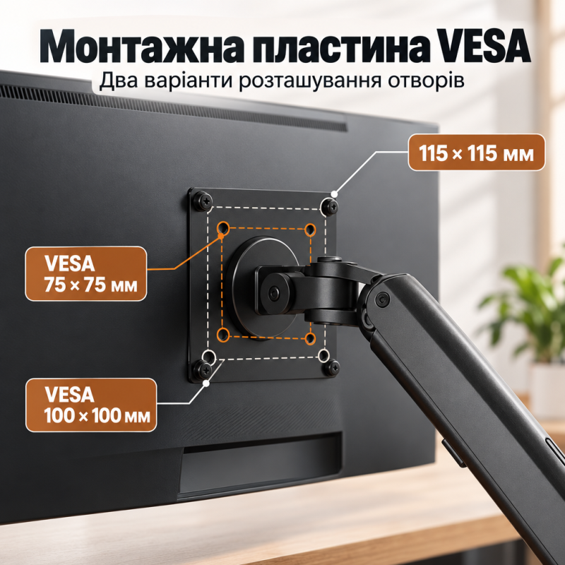 Настільний кронштейн для монітора 17–32″ з адаптером для кріплення без VESA