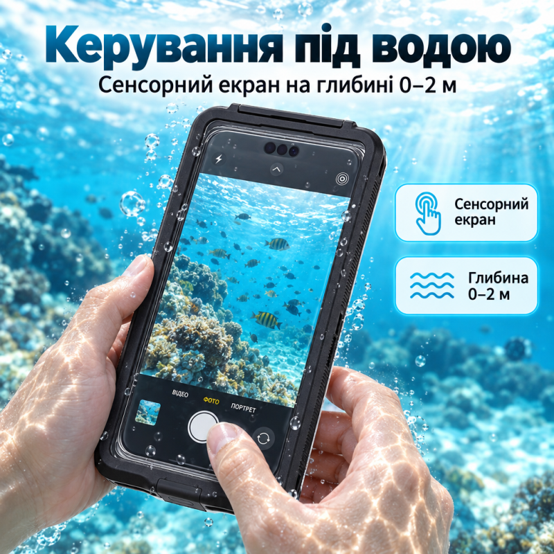 Водонепроникний чохол для смартфона до 6,9″ IPX8 з вікном для камери та ремінцем