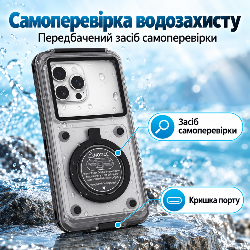 Водонепроникний чохол для смартфона до 6,9″ IPX8 з вікном для камери та ремінцем