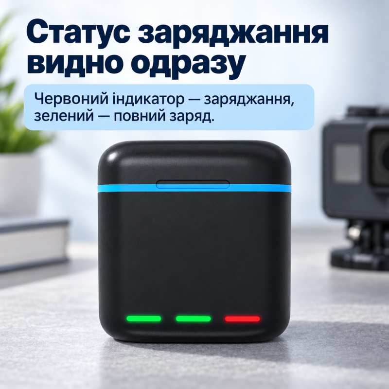 Зарядний кейс для акумуляторів GoPro Hero 9/10/11/12 з 2 батареями 2000 мА·год