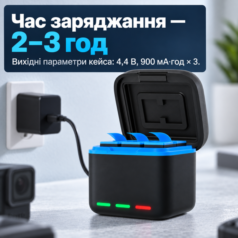 Зарядний кейс для акумуляторів GoPro Hero 9/10/11/12 з 2 батареями 2000 мА·год