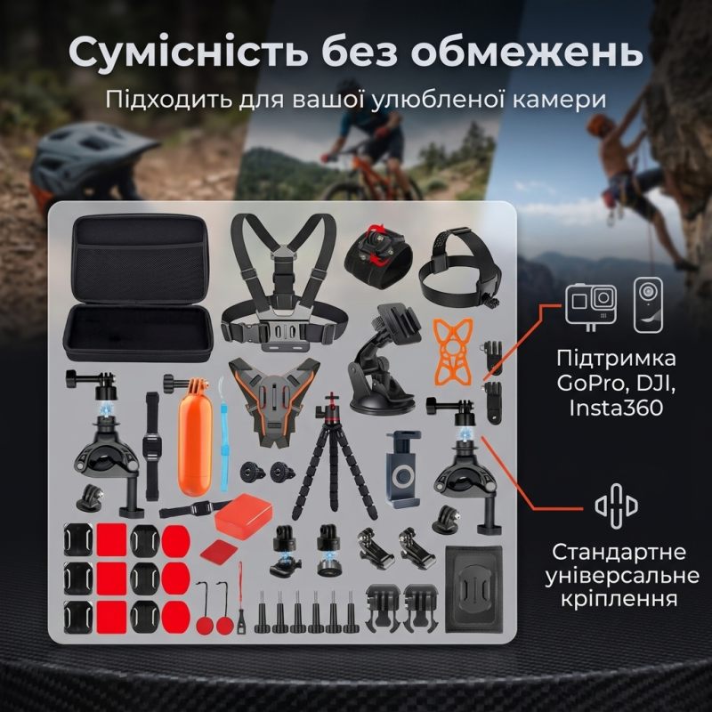 Набір аксесуарів для екшн-камер 49 в 1 з кейсом для GoPro, DJI, Insta360