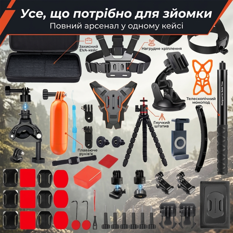 Набір аксесуарів для екшн-камер 49 в 1 з кейсом для GoPro, DJI, Insta360