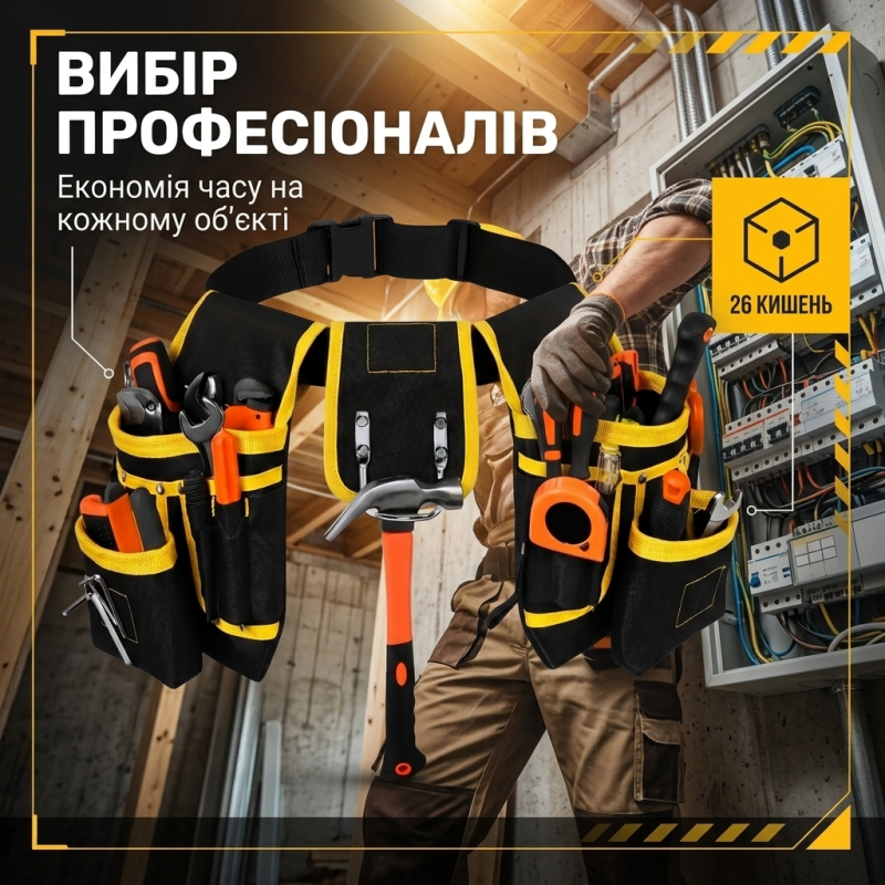 Багатофункціона поясна сумка для інструментів з магнітом на 26 кишень
