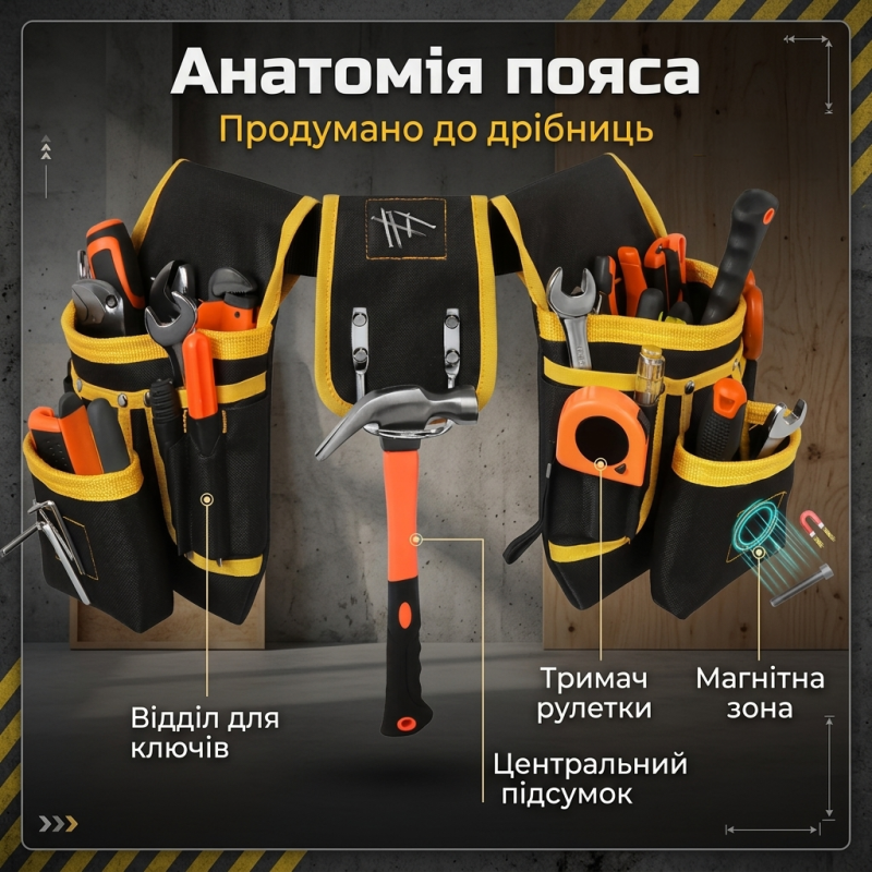 Багатофункціона поясна сумка для інструментів з магнітом на 26 кишень