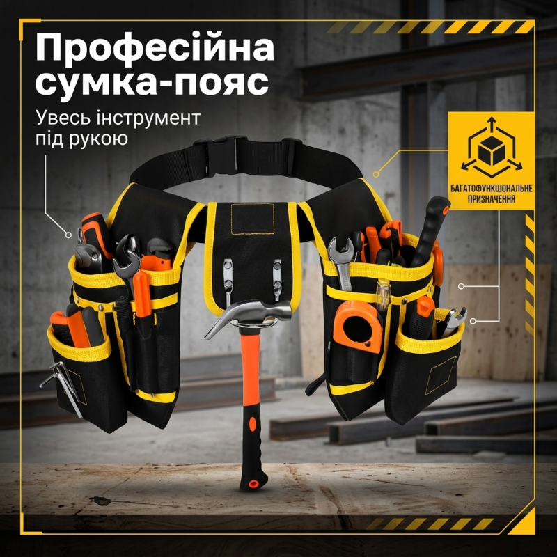 Багатофункціона поясна сумка для інструментів з магнітом на 26 кишень
