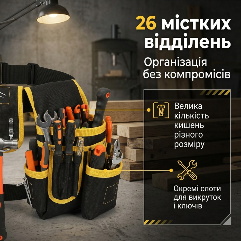 Багатофункціона поясна сумка для інструментів з магнітом на 26 кишень