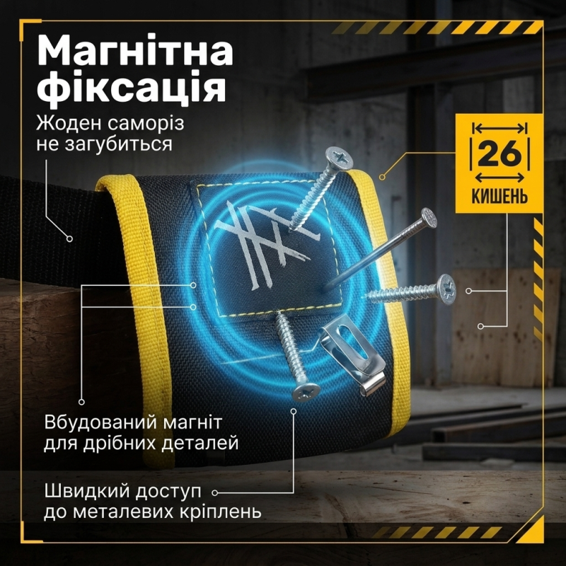 Багатофункціона поясна сумка для інструментів з магнітом на 26 кишень