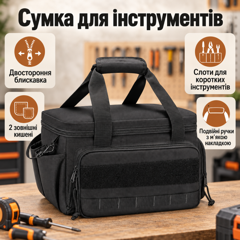 Сумка для інструментів 36,7 × 21,5 × 20,5 см з двосторонньою блискавкою