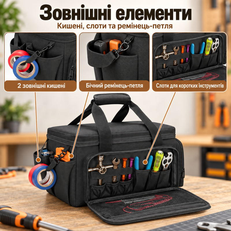Сумка для інструментів 36,7 × 21,5 × 20,5 см з двосторонньою блискавкою