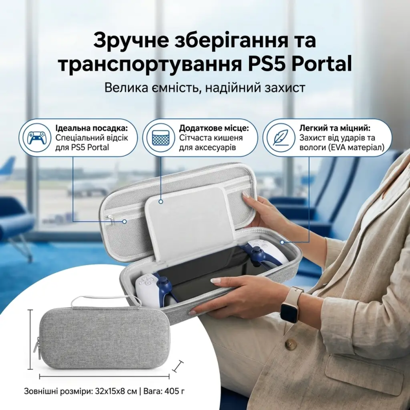 Захисний кейс для консолі Playstation Portal та аксесуарів 32×15×8 см (Сірий)