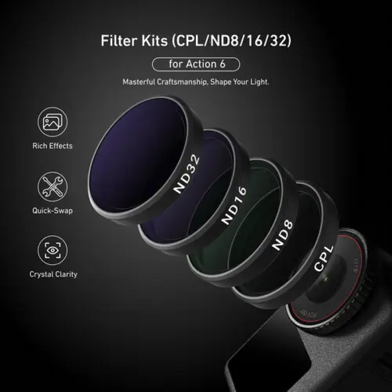 Набір лінз-фільтрів Telesin для DJI Osmo Action 6 ND8, ND16, ND32 та CPL (4 шт.)