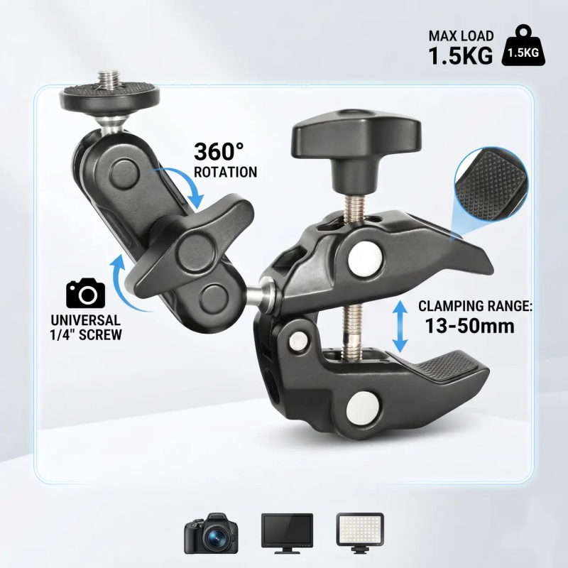 Кріплення Magic Arm із затискачем Super Clamp (Краб) для камер, моніторів та світла, різьба 1/4" Bexin WN-60S