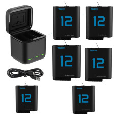 Зарядний пристрій для GoPro Hero 12,11,10, 9 Black + 6 акумулятора Telesin