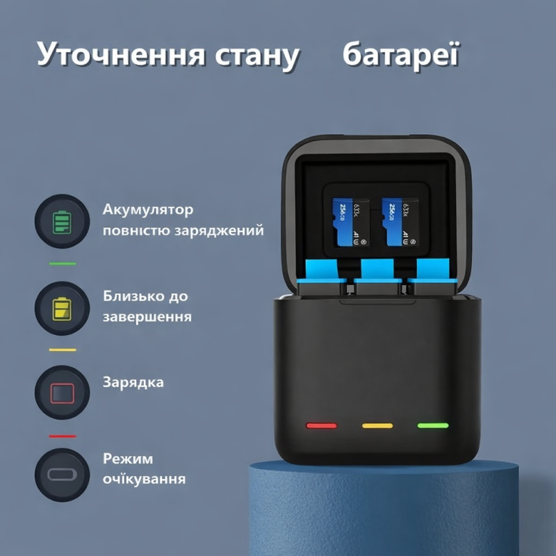 Зарядний пристрій для GoPro Hero 12,11,10, 9 Black + 6 акумулятора Telesin