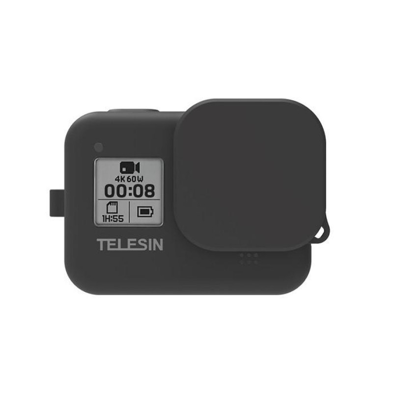 Силиконовый чехол для экшн камеры GoPro 8 Telesin GP-PTC-802-BK с защитой объектива