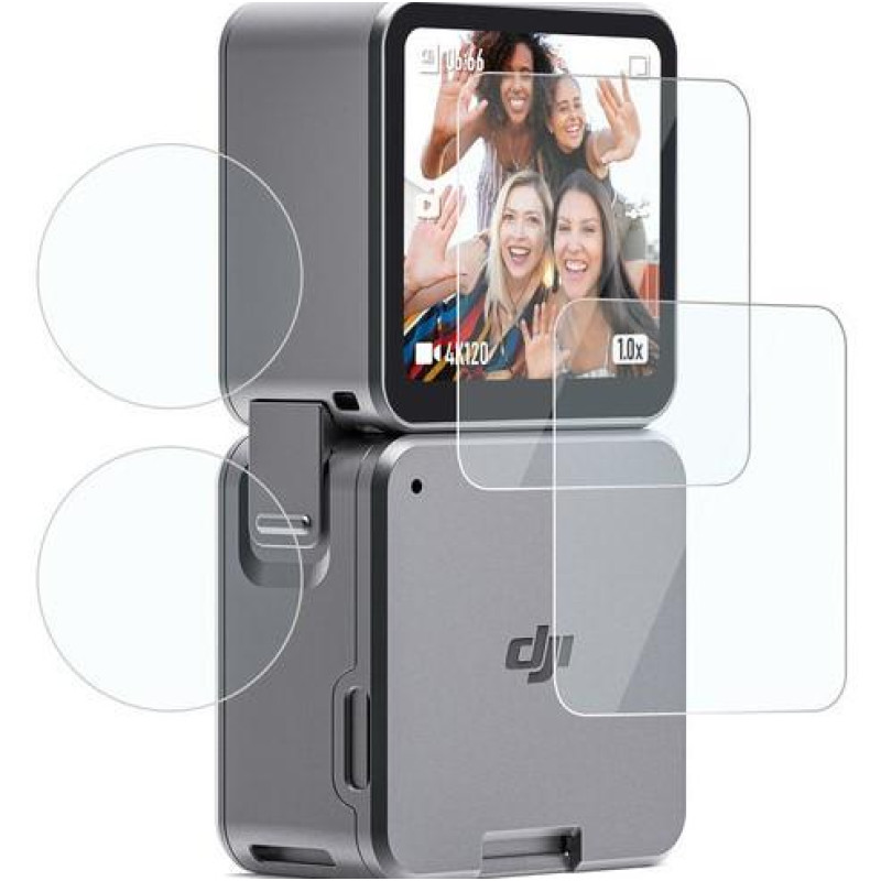 Комплект защитных пленок для DJI Action 2 TELESIN Power Combo (2 пленки для объектива, 2 пленки для экрана)