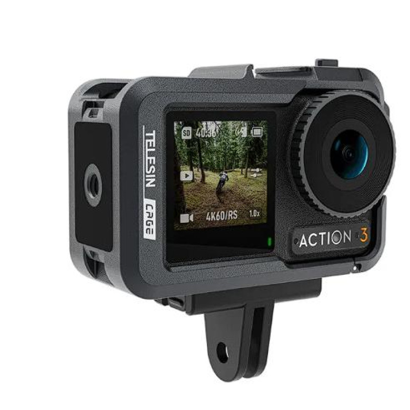 Защитная рамка для DJI Action 3/4, алюминиевая 1/4 с креплением холодный башмак, черная Теlesin