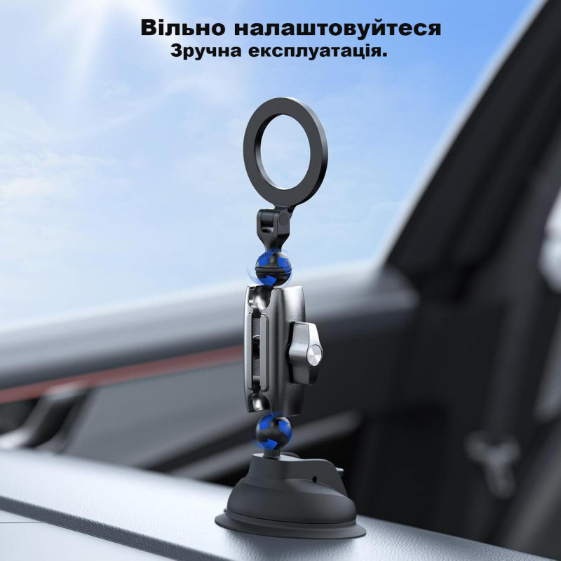 Магнітний алюмінієвий тримач з автомобільною присоскою для телефона 360° для Magsafe Telesin