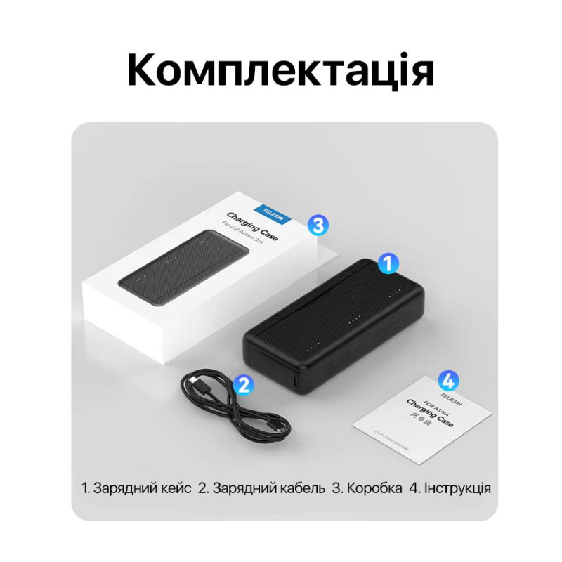 Зарядное устройство для DJI Osmo Action 3/4/5 Pro для 3-х аккумуляторов Telesin S0-BCG-02-TDJ