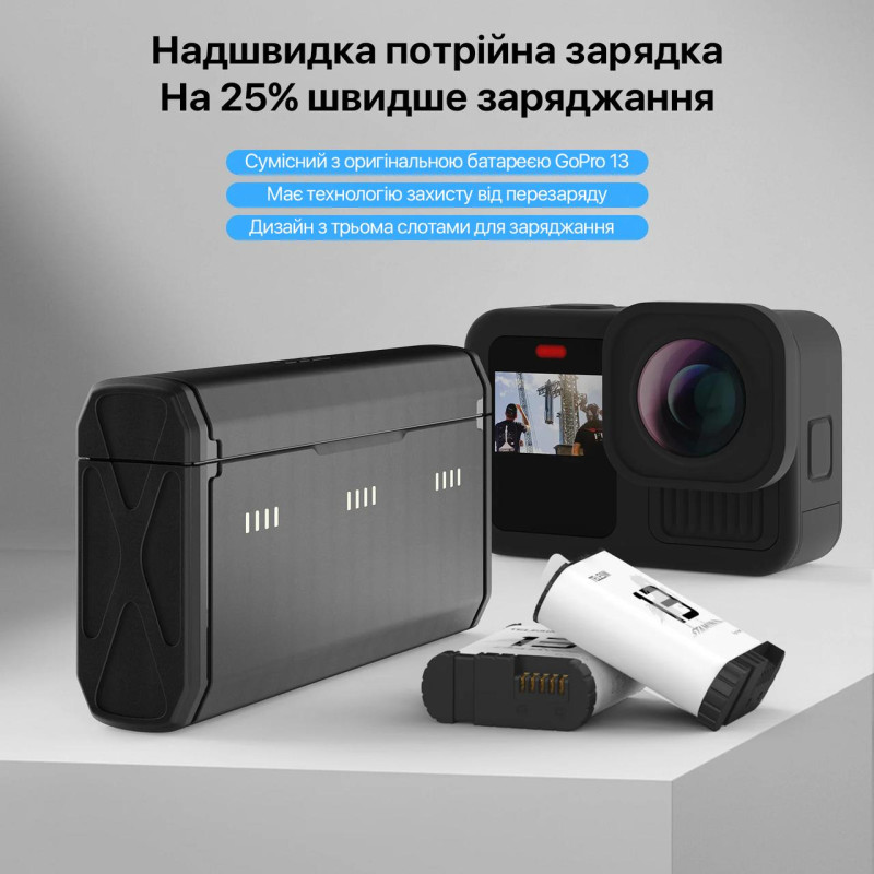 Зарядний пристрій GoPro 13 для 3-х акумуляторів Telesin S0-BCG-11-TGP