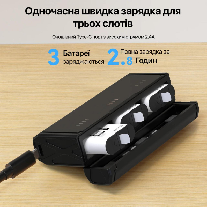 Зарядний пристрій GoPro 13 для 3-х акумуляторів Telesin S0-BCG-11-TGP