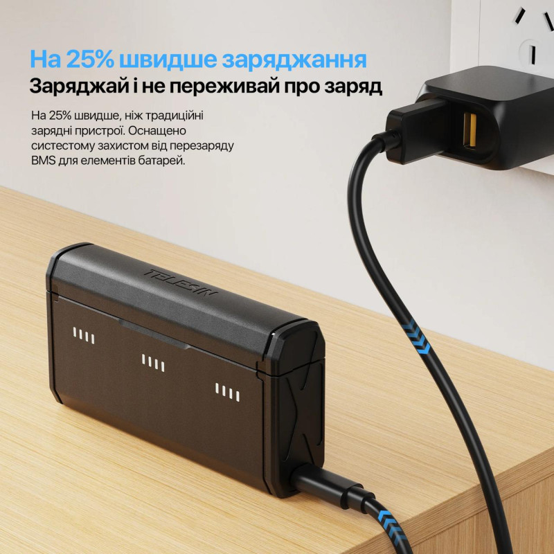 Зарядний пристрій GoPro 13 для 3-х акумуляторів Telesin S0-BCG-11-TGP
