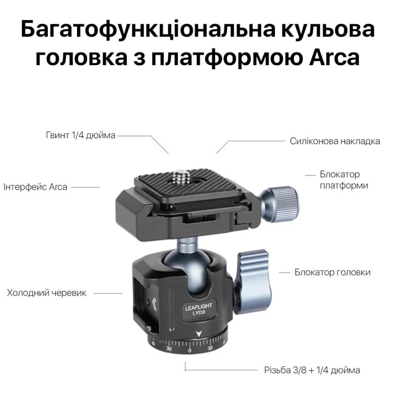 Штативна головка з холодним черевиком та швидкознімною платформою Arca Swiss Leaplight LYD3