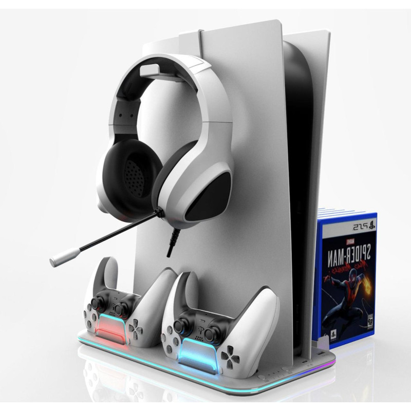 Док-станция для PlayStation 5 Slim / PlayStation 5 / PlayStation 5 Pro с зарядкой для 2-х геймпадов (Белый)