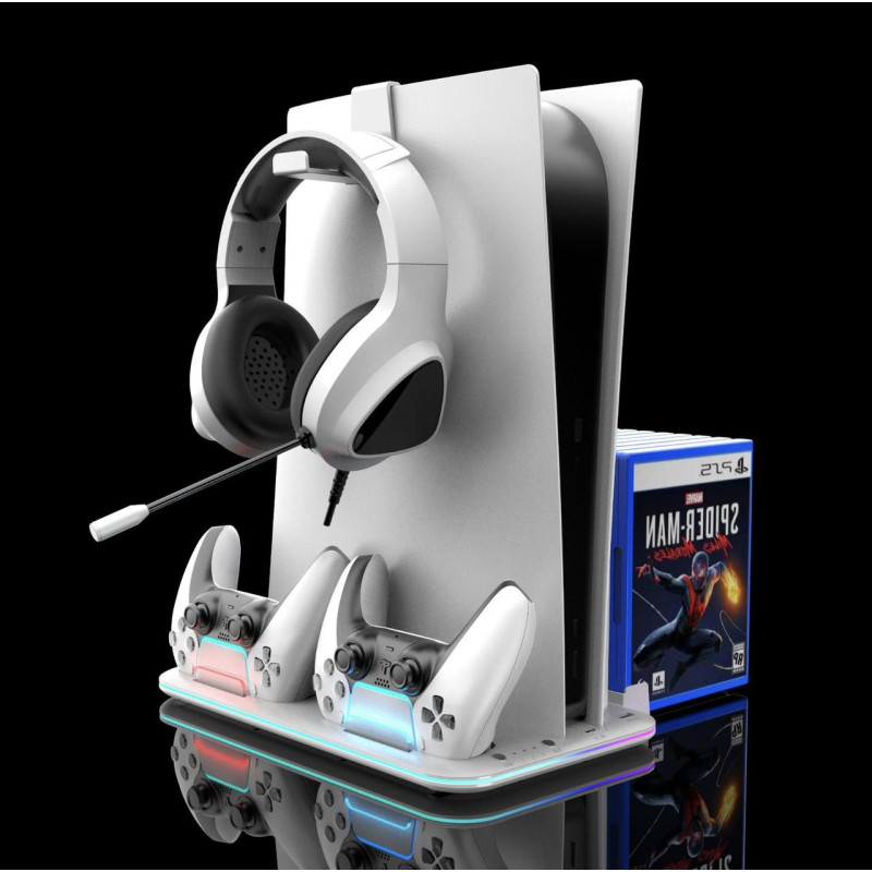 Док-станция для PlayStation 5 Slim / PlayStation 5 / PlayStation 5 Pro с зарядкой для 2-х геймпадов (Белый)