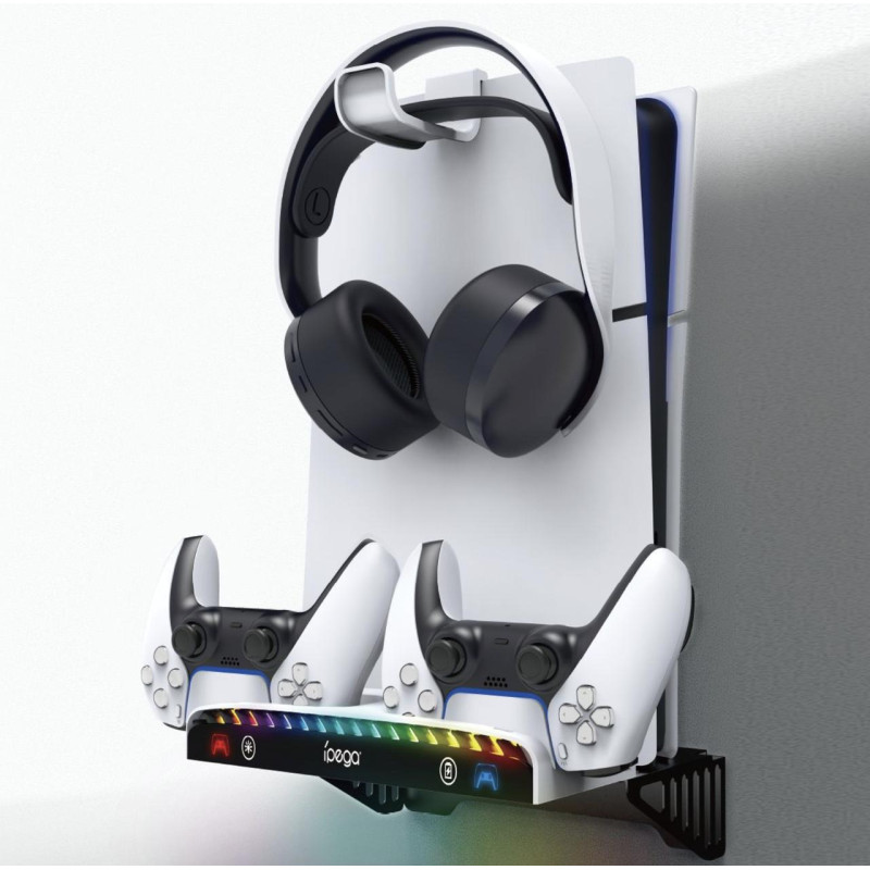 Док-станция, подставка для PlayStation 5 / Slim / Pro с зарядкой для 2-х геймпадов на стену Ipega PG-P5S011