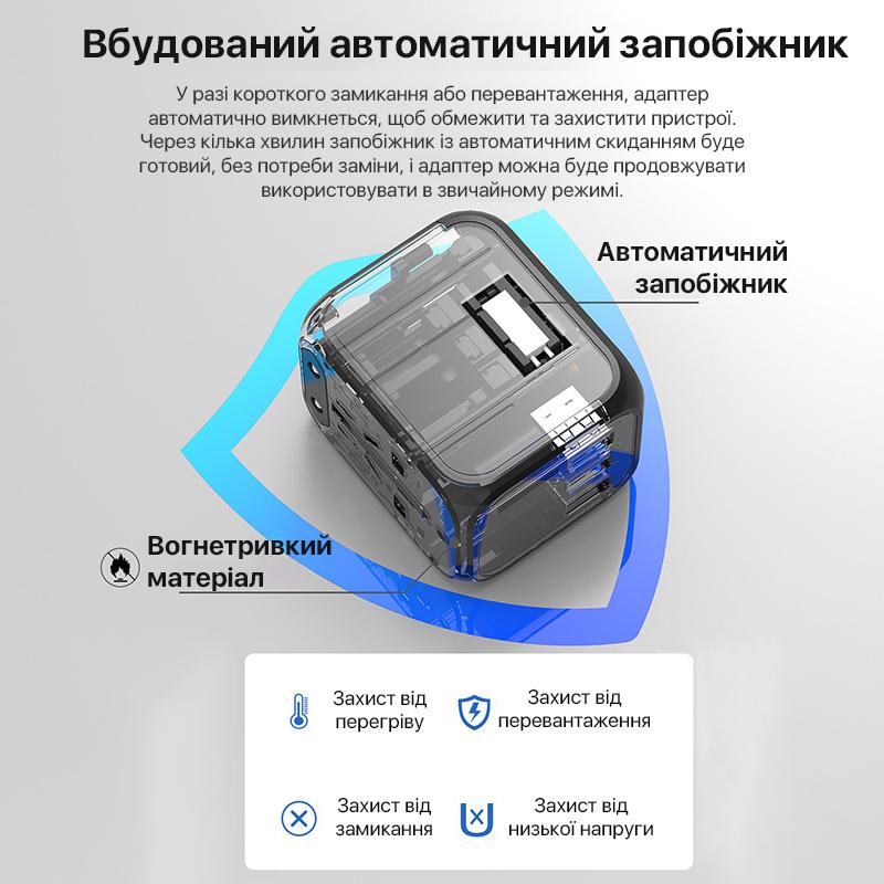 Універсальний адаптер для подорожей USB Type-C Travel Adapter (Чорний)