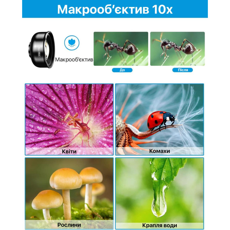 Макро объектив для телефона с CPL фильтром 100 мм F1.8 10x Apexel APL-HB100CPL